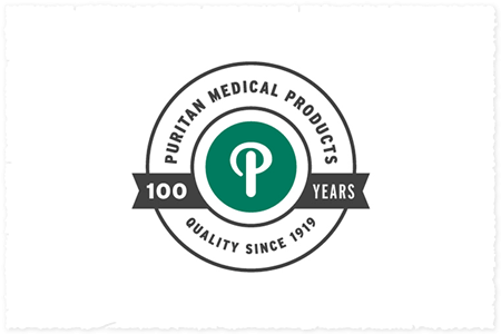 Logo of Puritan Medical Products celebrating 100 years of quality since 1919.