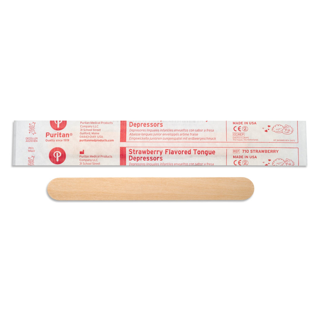 710 STRAWBERRY - Puritan 5.5’’ Strawberry Flavored Junior Wood Tongue Depressor