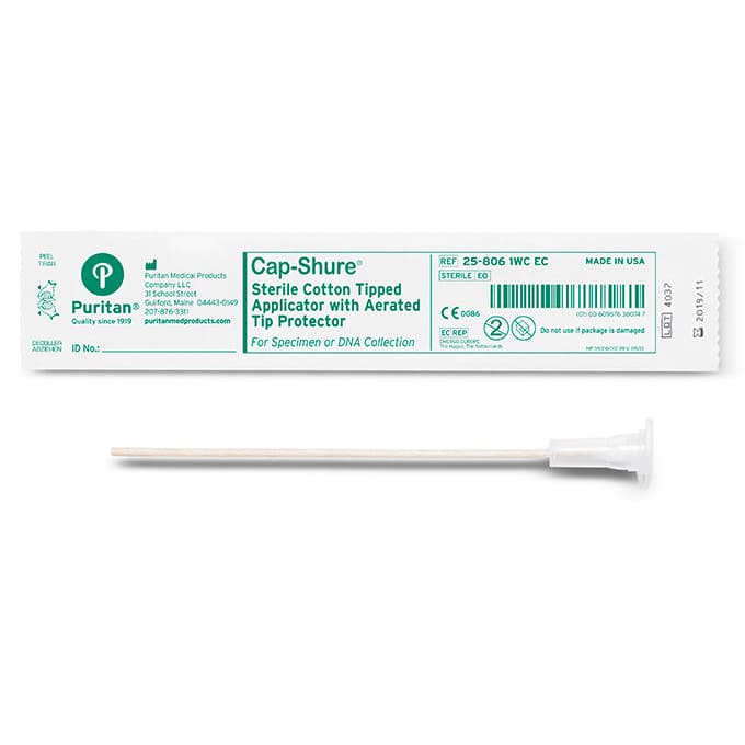 Cap-Shure 6" Sterile Standard Cotton Swab & Protective Cap w/ Wooden Handle