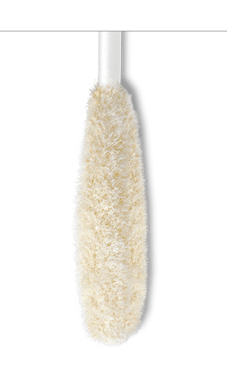 White cleaning brush with a long, fluffy white bristle head