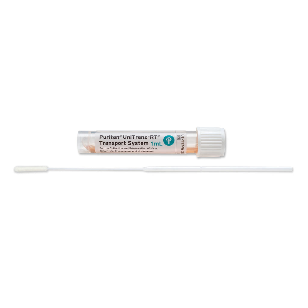 UT-117-W - Puritan UniTranz-RT 1ml Filled Vial with White Cap and 6’’ Sterile Ultrafine Flock Swab