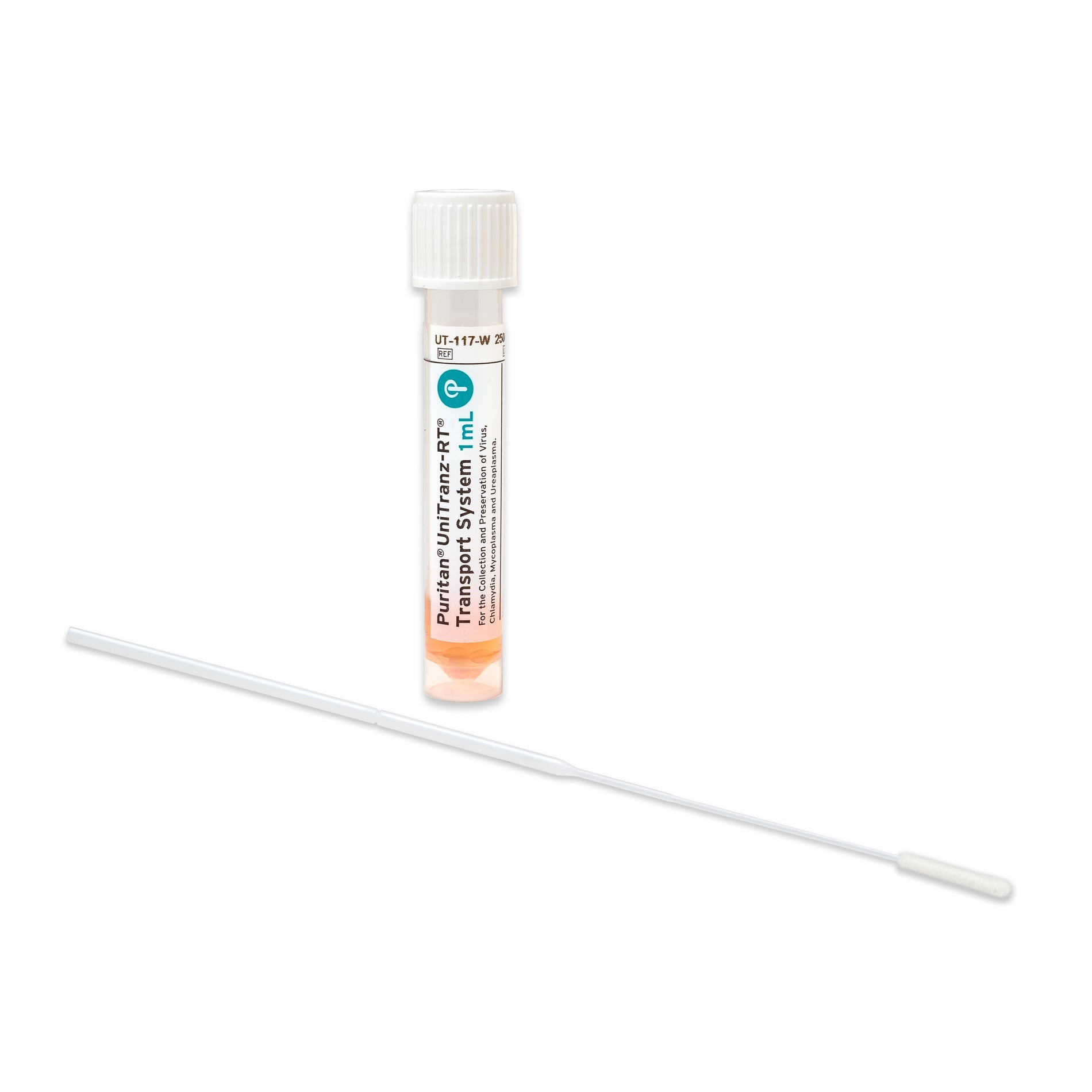 UT-117-W - Puritan UniTranz-RT 1ml Filled Vial with White Cap and 6’’ Sterile Ultrafine Flock Swab